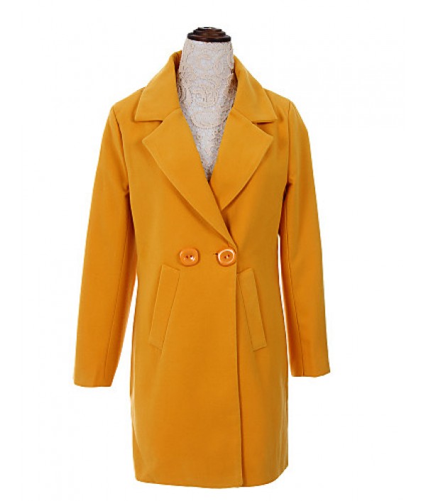 Women's Coat,Solid / Patchwork Peaked Lapel Long Sleeve Winter Blue / Black / Yellow Wool / Others Thick
