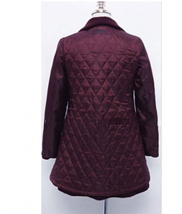 Women's Solid Red / Black Coat , Casual / Plus Sizes Long Sleeve Tweed