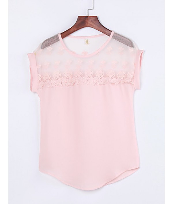 2016 Summer New Women Stitching Lace Short-Sleeved Chiffon Blouse