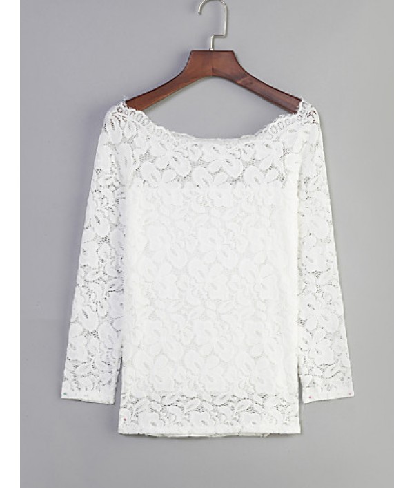 Women's Vogue Lace Bateau Long Sleeve Hollow Out Lace T-shirt
