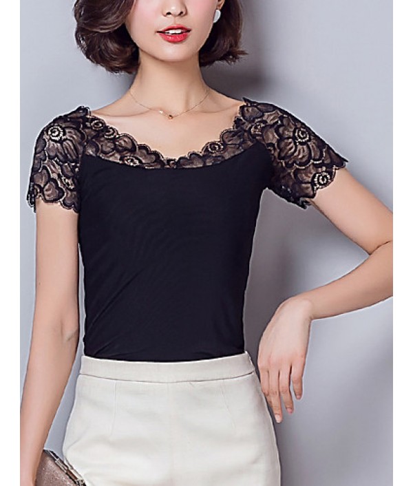 Women's Patchwork Black Blouse,Sexy/Plus...