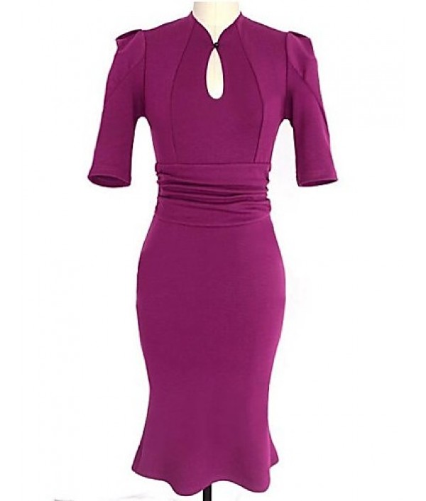 Women's Solid Black/Green/Purple Dress,Bodycon Halter Puff Sleeve