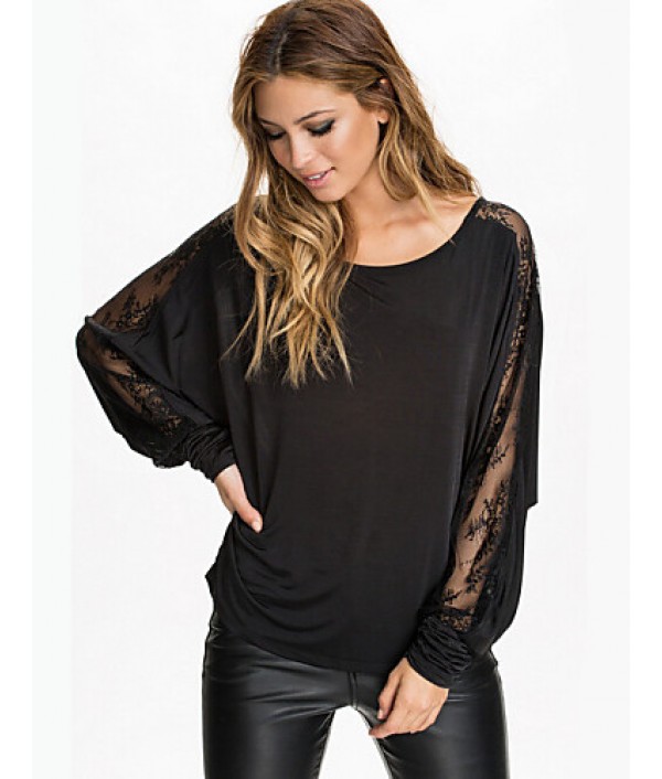 Women's Casual/Lace Inelastic Long Sleeve Regular T-shirt (Chiffon)