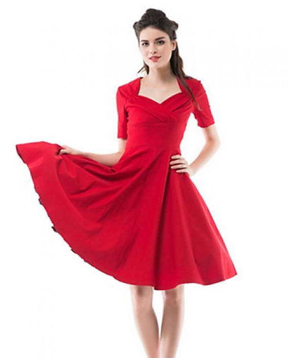 Women's Work A Line Dress,Solid Square N...