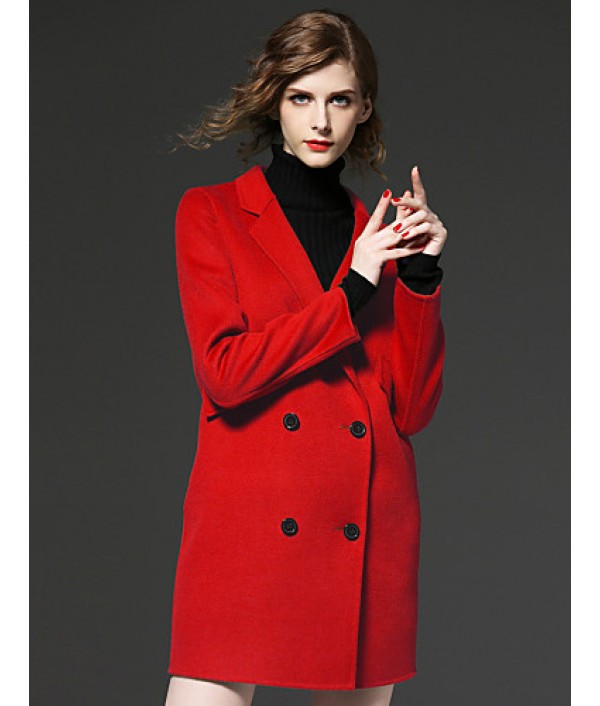  Work Simple / Print Peaked Lapel Long Sleeve Winter Red / Black / Green Faux Fur / Polyester Medium