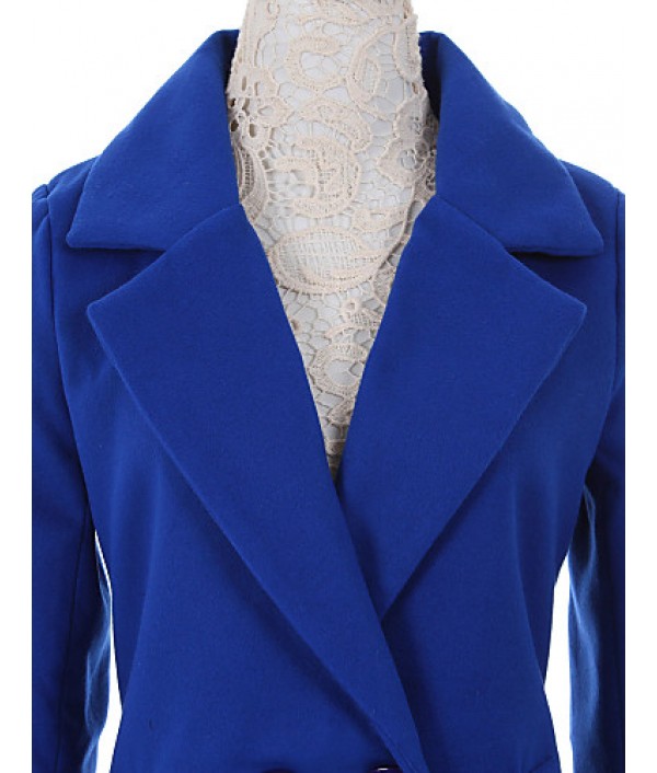 Women's Coat,Solid / Patchwork Peaked Lapel Long Sleeve Winter Blue / Black / Yellow Wool / Others Thick