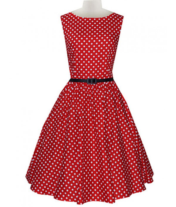 Women's Vintage Slim Polka Dot Printing ...