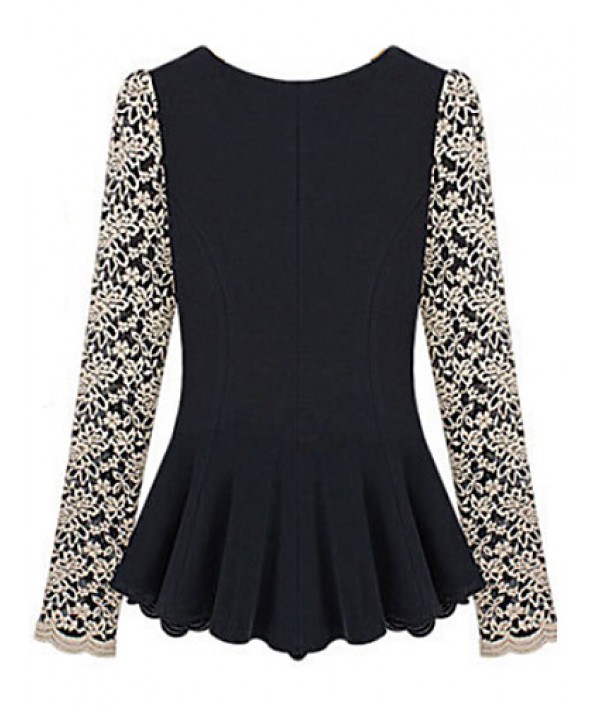 Women's Elegant Lace Hook Flower Long Sleeve Slim T-shirt