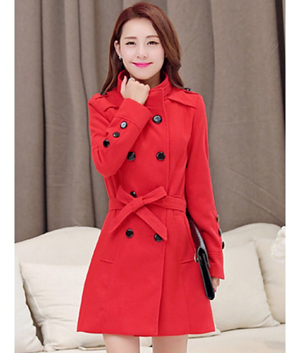 Women's Casual/Daily Simple Coat,Solid Turtleneck Long Sleeve Winter Blue / Red / Black / Brown / Yellow Wool Thick