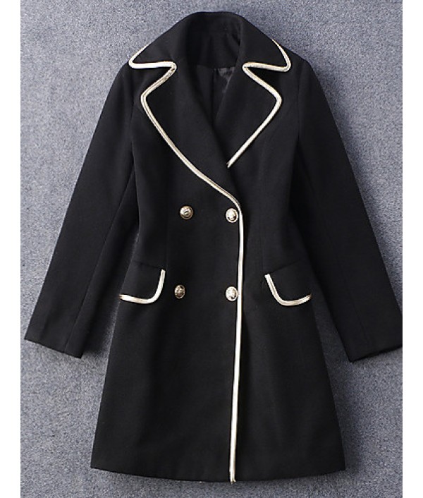  Women‘s Going out Vintage Coat,Solid Notch Lapel Long Sleeve Winter Black Wool Opaque