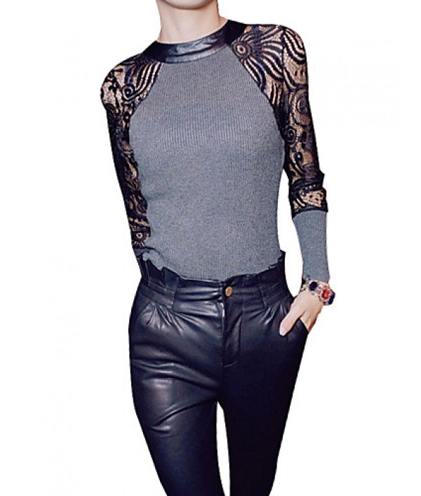 Women's Lace Black/Gray T-shirt,Sexy Cre...